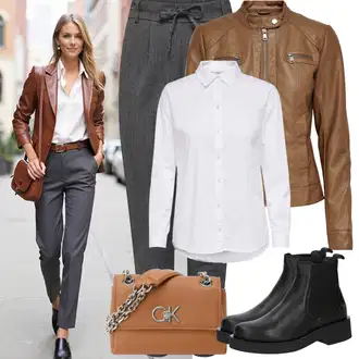 Outfit sa Bijela/Krem Bluza s Podignutim Ovratnikom/Bluza s gumbom/Bluza koja se ne pegla/Poslovna Bluza/Bluza Dugih Rukava/Bodija Bluze/Uska Kroj Bluza JdY "Zimske Odjeće"
