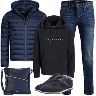 Outfit mit Dunkelblau Schulranzen/Schultertasche/Schultertasche/Umhängetasche Tamaris "Winter Outfits"