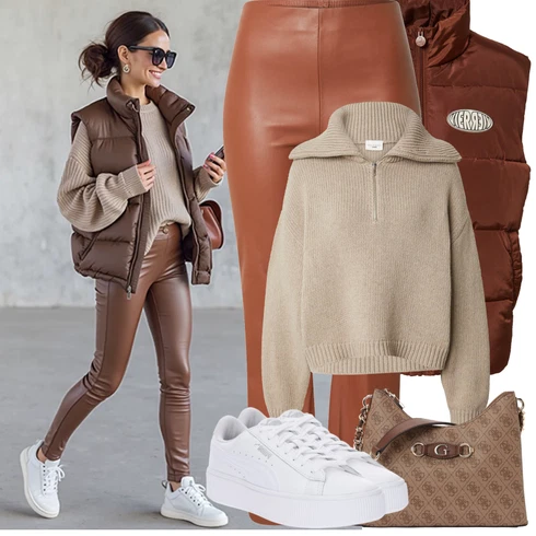 Kombinace Hnědá/Oranžová/Béžová Zvonová Kalhoty Kožené Zvonové Kalhoty/Vinylové kalhoty/Kalhoty se Štěrbinou/Kalhoty Bootcut/Kalhoty z Umělé Kůže/Kožená Kalhoty SOAKED IN LUXURY