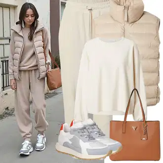 Outfit sa Bež/Kaki Tradicionalna Hlača/Slip-on Hlača/Hlače od Flisa/Muška Kožna Jakna/Baggy Hlače/Lanene Hlače/Jogger Hlača/Hlače od muslina A Lot Less "Zimske Odjeće"