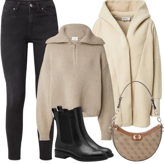 Outfit s Hnědá/Béžová/Khaki Podzimní bunda/Zimní Parka/Vlněná Bund/Udržitelná bunda/Zimní Bund/Plyšová Bund/Bunda s Kapucí Noisy may "Zimní Outfity"