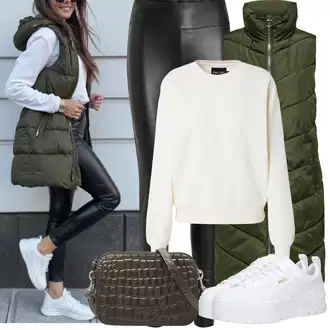 A line Outfit sa Tamnozelena Haljina Veći Broj/Parka velike veličine JdY "Zimske Odjeće"