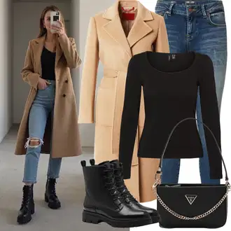 Boja Outfit sa Bež/Smeđa/Kaki Midi Kaput/Vuneni Kaput/Dugi kaput/Dugi Kaput/Zimski Kaput Vuneni kaput/Baloner/Kaput od Kašmira max&co. "Zimske Odjeće"Look: klasický, Boja, Old Money, moderne, cool, Sveučilišna, Preodjeven, Ured, Francuske, Talijanski, Poslovni