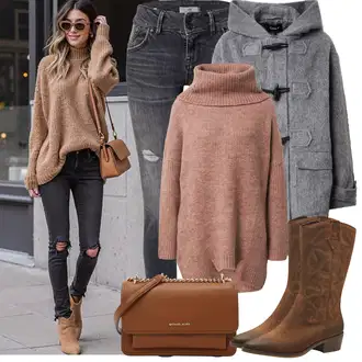 Outfity na zimu s Tmavě modrá/Šedá/Světle šedá/Tmavě šedá Džíny Zimní bunda/Motorkářské Džíny/Džíny s Nízkým Sedem/Kožená bunda/Push up Džín/Kožené bundy/Džíny s Dírou/Kožené Boty/Džíny s Rozparkem LTB "Zimní Outfity"