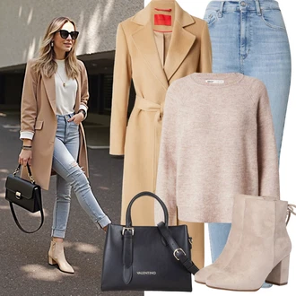 Vysoké Podpatky Outfit s Béžová/Hnědá Kotníková Bota Na Podpatku/Zimní kotníková bota/Kotníková Bota s Podšívkou/Letní kotníková kozačka/Šněrovací Kotníková Bota About You "Zimní Outfity"