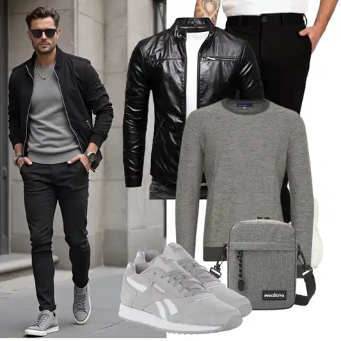 Schwarz Bikerjacke/Jacke mit Seitlichem Reißverschluss/Leder Bomberjacke/Lederjacke/KunstLederjacke Crone kombinieren