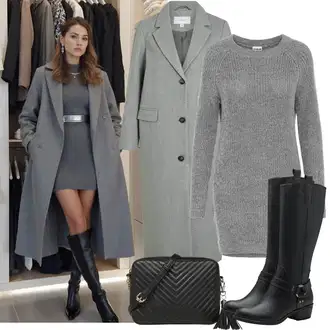 Outfit sa Siva/Svjetlosiva/Tamnosiva Pletena Haljina/Džemper Haljina/Zimska Haljina Zimska Pletena Haljina Noisy may "Zimske Odjeće"