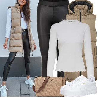 Outfit s Černá/Bílá Vinylový Legín/Kožený legíny/Legíny Kožený Vzhled/Latexové legíny Pieces "Zimní Outfity"