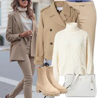 Outfit s Béžová/Khaki/Hnědá Chelsea Boty/Letní kotníková kozačka/Kožená bunda Only "Zimní Outfity"