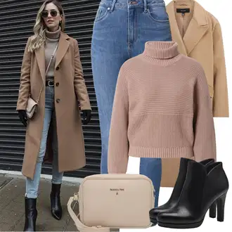S zakovicama Outfit sa Crna/Bijela Gležnjača na visoku petu/Gležnjača s platformom/Kožna gležnjača/Kožna Jakna/Podstavljena Gležnjača/Čizma na visoku petu Tamaris "Zimske Odjeće"Look: S zakovicama, Jahanje, Hodanje