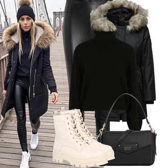 Umělá kožešina Outfit s Černá Nezařazené Only "Zimní Outfity"