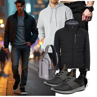 Elegant Outfit mit Schwarz/Khaki FreizeitHose/SportHose/WinterHose/Jogger Hose/CargoHose/Cargo-JoggingHose/Capri/Cargo Short Elegancity "Winter Outfits"Look: Casual, Schick, Uni, Goa, Stil, Techno, Hip Hop, Coole, Rap, Workwear, Streetwear, Smart Casual, Unisex, Trendige, Elegant