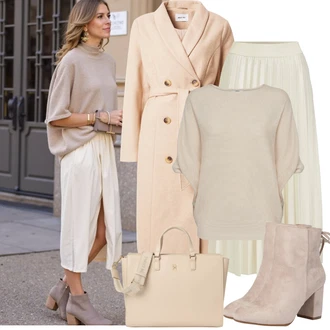 Vysoké Podpatky Outfit s Béžová/Hnědá Kotníková Bota Na Podpatku/Zimní kotníková bota/Kotníková Bota s Podšívkou/Letní kotníková kozačka/Šněrovací Kotníková Bota About You "Zimní Outfity"