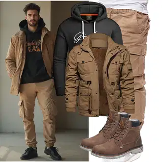 Outfit mit Khaki/Beige Boyfriend Hose/Jogger Hose/FreizeitHose/Cargo-JoggingHose/CargoHose/Kurze Hose/Capri/Cargo Short PITTMAN "Winter Outfits"