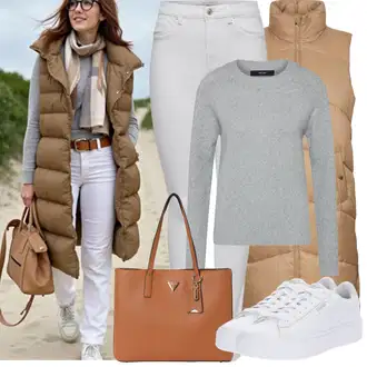 A line Outfit sa Smeđa/Bež/Kaki Parka velike veličine/Haljina Veći Broj VERO MODA "Zimske Odjeće"