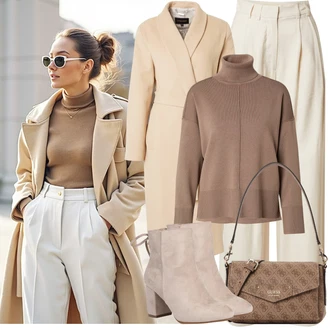 Vysoké Podpatky Outfit s Béžová/Hnědá Kotníková Bota Na Podpatku/Zimní kotníková bota/Kotníková Bota s Podšívkou/Letní kotníková kozačka/Šněrovací Kotníková Bota About You "Zimní Outfity"
