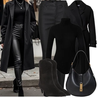 Outfit sa Crna/Smeđa Klasična čizmica/Gležnjača na visoku petu/Podstavljena Gležnjača/Čizma na Špic/Kaubojska čizma/Western Gležnjača/Čizma na visoku petu About You "Zimske Odjeće"