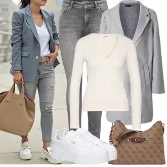 Outfity na zimu s Šedá/Světle šedá/Tmavě šedá Džíny Kožená bunda/Džíny s Rozparkem/Slim Fit Džíny/Džíny s Nízkým Sedem/Kožené Boty/Motorkářské Džíny/High Waist Džínové Kalhoty/Termální Džíny/Zimní bunda/Push up Džín Only "Zimní Outfity"