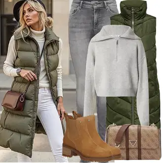 A line Outfit sa Tamnozelena Haljina Veći Broj/Parka velike veličine JdY "Zimske Odjeće"