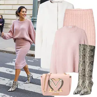 Outfiti za skunje Svatovski gost sa Pink Pletena suknja/Zimska Suknja/Bucle suknja Wal g. "Zimske Odjeće"