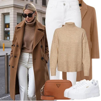 Outfit s Bílá/Krémová Kožené Boty/Slim Fit Džíny/High Waist Džínové Kalhoty/Kotníková Bota/Dámské Džíny s Délkou 7/8/Capri Džíny/Džíny s Rozparkem/Zužující se Džíny/Push up Džín/Zkrácené Džíny/Kožená bunda Opus "Zimní Outfity"