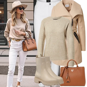 Outfit sa Siva/Bijela/Krem Skinny Hlače/Jeggings/Tajice s Prorezom/Termo Hlača/Tajice visokog Struka/Treggings VERO MODA "Zimske Odjeće"