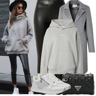 Outfit sa Crna/Bijela/Kaki/Tamnozelena Kožne tajice/Tajice od Vinila/Hlače od Umjetne Kože/Tajice Kožnog Izgleda/Lateks tajice Tom Tailor Denim "Zimske Odjeće"