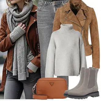 Outfit s Šedá/Hnědá/Khaki/Béžová Bunda s Bočním Zipem/Kožené Bund Kožená vintage bunda/Bunda z Umělé Kůže/Motorkářské Bund/Kožené Bund/Motorkářská bunda Freaky Nation "Zimní Outfity"