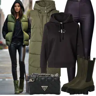 Outfit sa Crna/Crvena Sweater majica Calvin Klein Jeans "Zimske Odjeće"