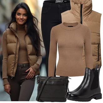 Outfit s Hnědá/Khaki/Béžová/Šedá Basic Svetr/Rolák/Svetr s Kulatým Výstřihem/Termo Svetr/Svetr z Jemné Pleteniny/Jednoduchý Svetr/Svetr s Výstřihem Pieces "Zimní Outfity"