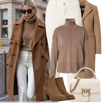Elegantan Outfit sa Krem/Bijela/Bež/Kaki Traperice Kožna Jakna/Ženske Traperice 7/8 Dužine/Čizma do Gležnja/Capri Traperice/Skraćene Traperice/Traperice s Prorezom/Push-up Traperice/Traperice Slim Kroja/Kožne Cipele VERO MODA "Zimske Odjeće"Look: Stil, Rap, Boja, Burleska, cool, Disko, Elegantan, Old Money