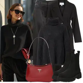 Outfit sa Crna/Tamnosiva/Siva Lanene Hlače/Hlače s Prorezom/Slinky Hlača/Hlače Visokog Struka/Marlene Hlača/Široka Hlača/Tradicionalna Hlača/Hlače od muslina/Naborane hlače VIERVIER "Zimske Odjeće"