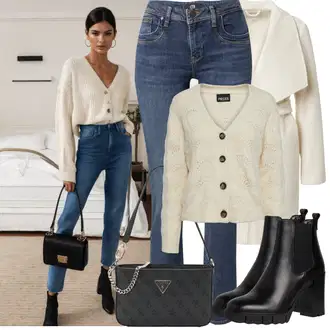 Outfit sa Bež/Bijela/Krem Pleteni Flis Kaput/Pleteni Kaput/Kaput od Kašmira/Vuneni kaput/Lagani Kaput/Kaput od Vunenog Flisa Vila "Zimske Odjeće"