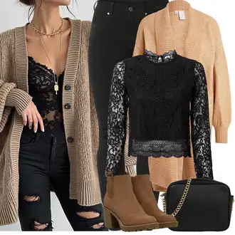 Elastický Outfit s Černá/Khaki Kožená bunda/Zimní bunda/Kožené Boty/Motorkářské Džíny/Termální Džíny/High Waist Džínové Kalhoty/Push up Džín Dr. Denim "Zimní Outfity"
