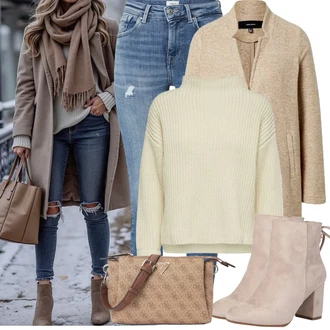 Vysoké Podpatky Outfit s Béžová/Hnědá Kotníková Bota Na Podpatku/Zimní kotníková bota/Kotníková Bota s Podšívkou/Letní kotníková kozačka/Šněrovací Kotníková Bota About You "Zimní Outfity"