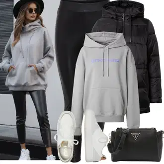 Kombinacije za zimu Ležerno sa Bijela/Krem Tenisica s platformom/Kožna Tenisica/Tanka Tenisica/Teddy Tenisica/Niska Tenisica Only "Zimske Odjeće"Look: Blokiranje boja, Unisex, moderne, Ležerno, Sportski, Bad Taste, Skater, Transparentan