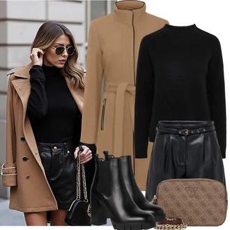 Outfit s Černá/Béžová Košile Vysoký pas Kraťasy/Šortky/Bermuda/Pytlovitý Šortky/Mušelínové Šortky/Papírové Šortky Only "Zimní Outfity"