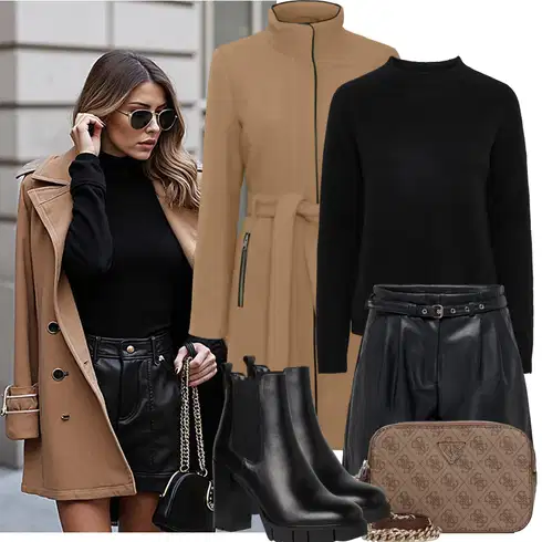 Kombinace Kůže Černá/Béžová Košile Papírové Šortky/Pytlovitý Šortky/Bermuda/Mušelínové Šortky/Šortky Only