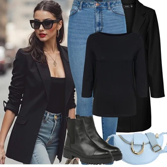Outfit s Černá Kašmírový Kabát/Vlněný Kabát/Midi Kabát/Frock Kabát/Oversize Kabát/Zimní Kabát Vlněný kabát/Scuba Kabát/Blazerový Kabát/Dlouhý kabát/Dlouhý Kabát VERO MODA "Zimní Outfity"