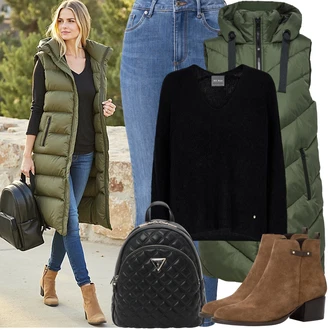 Outfit sa Smeđa/Tamnosmeđa/Bež ljetna gležnjača/Chelsea Gležnjača/Kožna gležnjača/Vintage Gležnjača/Western Gležnjača/Kaubojska čizma/Ravna Gležnjača/Podstavljena Gležnjača Tamaris "Zimske Odjeće"