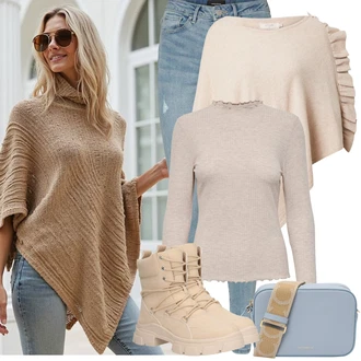 Široký pas Outfit s Béžová/Hnědá/Khaki Vycpaná kozačka/Šněrovací Kozačka/Nepromokavá kozačka/Trekingová Bota/Bojová Bota/Nepromokavá Bota/Teniska Zimní Tenisky About You "Zimní Outfity"