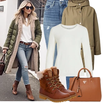 Outfit s Hnědá/Oranžová/Béžová/Červená Šněrovací Kozačka/Kožené pánské obuv/Nepromokavá kozačka/Vycpaná kozačka/Zimní kotníková bota/Zimní Kozačka z jehněčí kůže Panama Jack "Zimní Outfity"