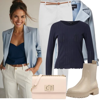 Outfit s Šedá/Khaki/Bílá 7/8 Kalhoty/Boyfriend Kalhoty/Twillová Kalhoty/Navlékací Kalhoty/Business Kalhoty/Bavlněná Kalhoty/Úzká Kalhoty B.young "Zimní Outfity"