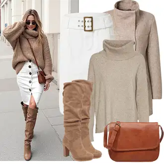 Outfiti za skunje Svatovski gost sa Kaki/Bijela/Krem bella x about you "Zimske Odjeće"
