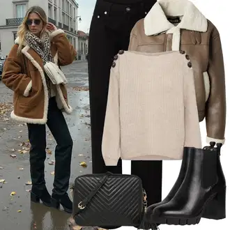 Outfity pro zábavu Elegantní s Černá/Hnědá/Bílá Ledvinka/Klasická Taška Přes Rameno/Malá Taška/Taška na telefon/Brašna/Sportovní Taška Přes Rameno About You "Zimní Outfity"Look: Rad, 20 léta, Šik, Elegantní, Cool, Disko, Old Money