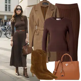 Outfiti za skunje Svatovski gost sa Smeđa/Tamnocrvena/Tamnosmeđa/Crvena Pletena suknja/Zimska Suknja/Suknja do Potkoljenice A Lot Less "Zimske Odjeće"