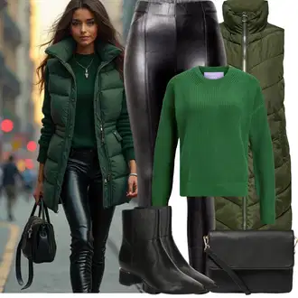 A line Outfit sa Tamnozelena Haljina Veći Broj/Parka velike veličine JdY "Zimske Odjeće"