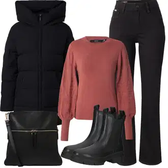 S zakovicama Outfit sa Crna Chelsea Gležnjača/Kožna Jakna Tamaris "Zimske Odjeće"Look: Trekking, Jahanje, Skating, S zakovicama