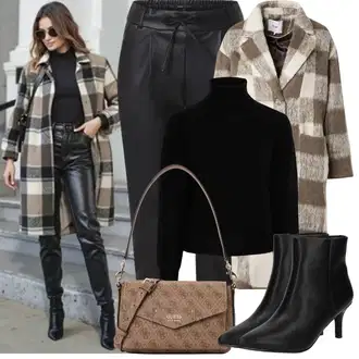 Mom Outfit s Hnědá/Béžová Vlněný Kabát/Pletený Kabát/Zimní Kabát Vlněný kabát/Oversize Kabát/Kabát Bouclé/Tweedový Kabát/kabát z Lamy/Vintage Kabát/Kožich Kabát NÜMPH "Zimní Outfity"Look: Klasické, Francouzské, Pro Dům, Mom, Venkovní, Příliš oblečený, Univerzitní