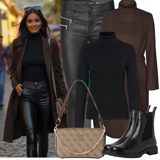 Outfit s Šedá/Hnědá/Tmavě zelená/Tmavě hnědá Přechodový Kabát/Lodenový kabát/Kašmírový Kabát/Vlněný Kabát/Trenčkot/Dlouhý kabát/Midi Kabát/Zimní Kabát Vlněný kabát/Dlouhý Kabát VERO MODA "Zimní Outfity"